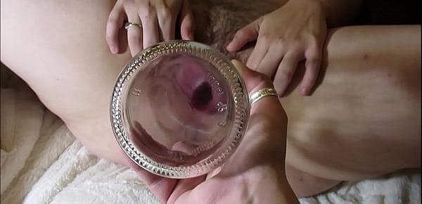  Monster Glass Bottle Insertion in Sexy Hairy Pussy